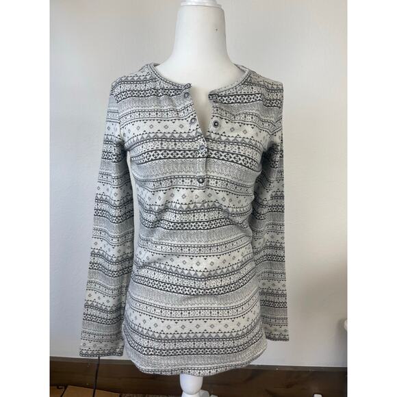 Columbia Fair Isle Long Sleeve 1/4 button Thermal TShirt Gray Western Womens M - Picture 1 of 6